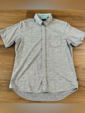 7 Diamonds Short Sleeve 4 Way Stretch Shirt Gray Jacquard Button Up Mens Medium